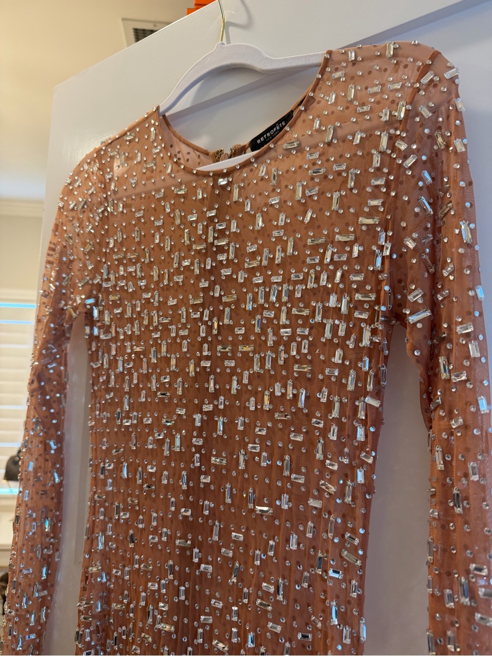 Retrofete Nude Crystal-Embellished Sheer Maxi Dress - Picture 6 of 8